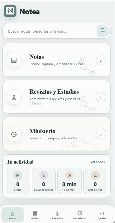 Notea mobile home screen